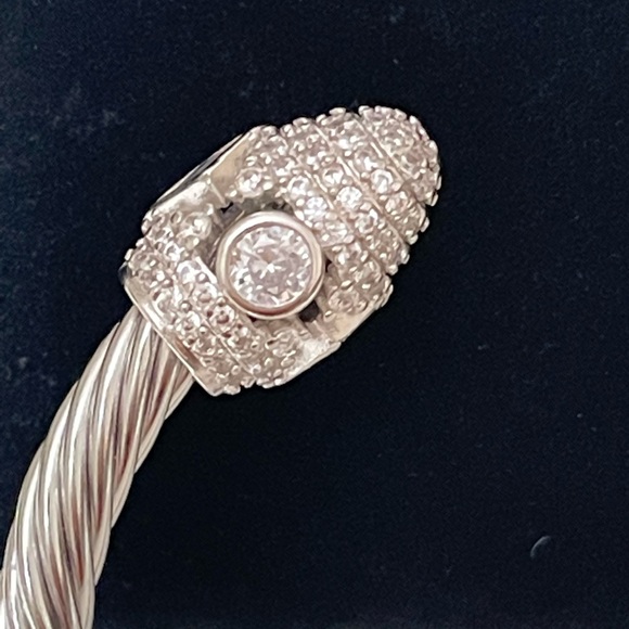 Luxury Twisted Cable Open Cuff Vintage Stackable Bangle Cubic Zirconia Diamond - Picture 7 of 7